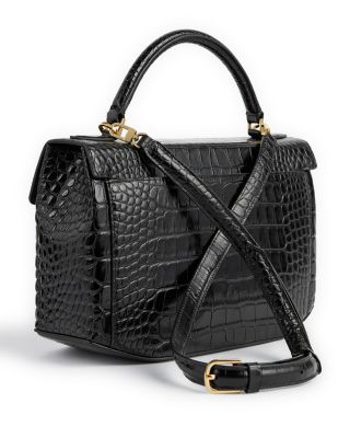 Black Croco Embossed Leather Box Bag