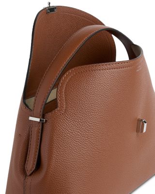 T-Lock Grained Leather Convertible Top Handle Bag in Sienna
