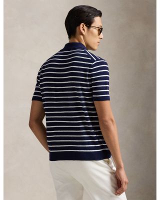 Striped Cotton Linen Polo Collar Sweater