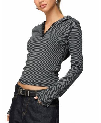 Damson Striped Hooded Henley Top