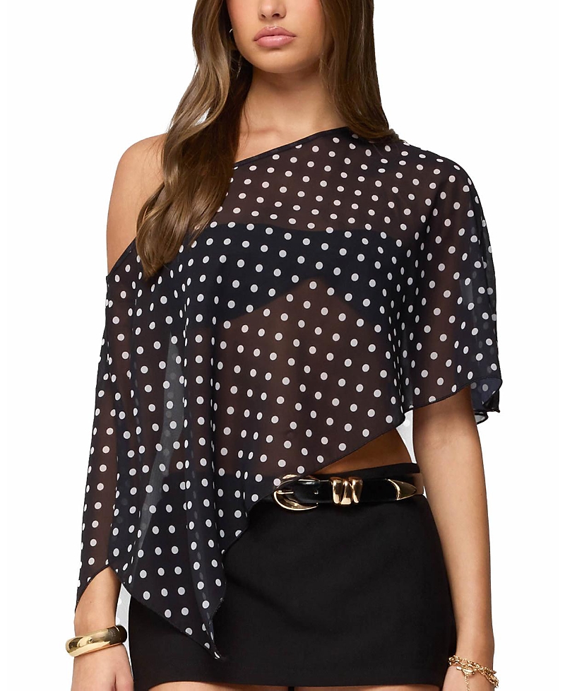 Edikted Sheer Chiffon Asymmetric Polka Dot Poncho