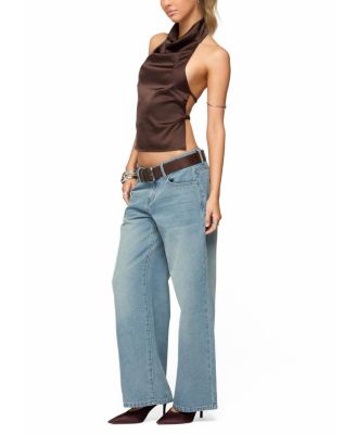 Satin Effect Backless Cowl Neck Top