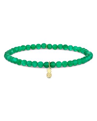 14K Yellow Gold The Terra Green Onyx Pineapple Charm Bead Bracelet