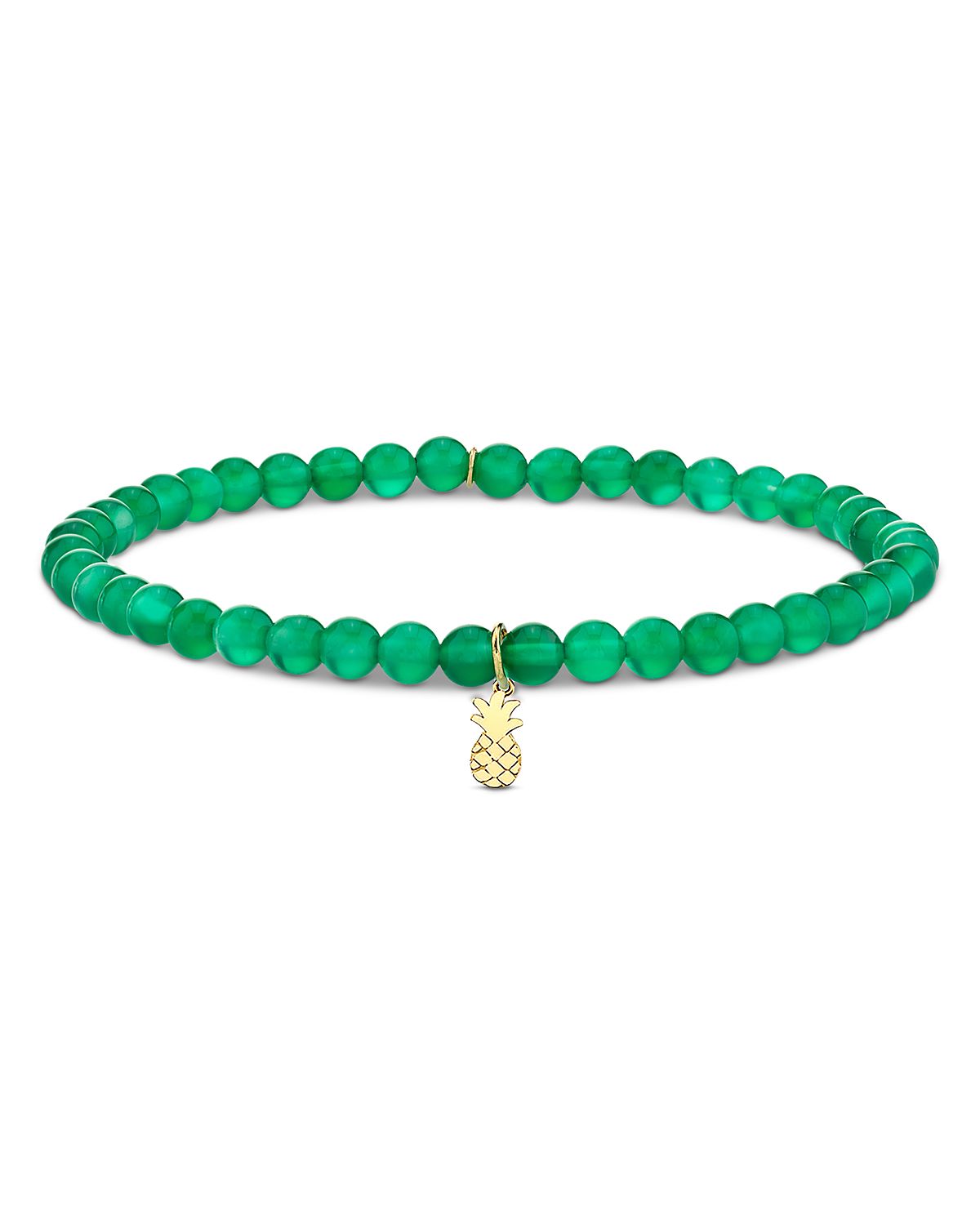 Sydney Evan 14K Yellow Gold The Terra Green Onyx Pineapple Charm Bead Bracelet