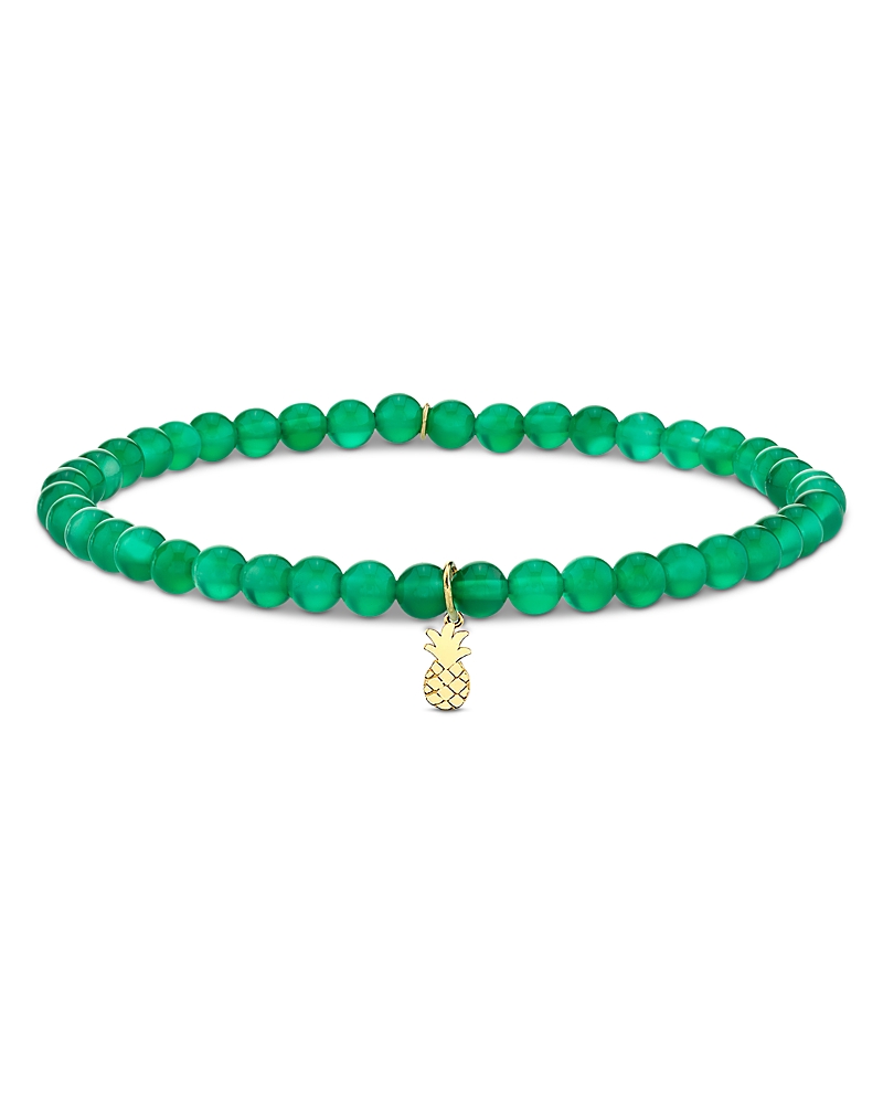 Sydney Evan 14K Yellow Gold The Terra Green Onyx Pineapple Charm Bead Bracelet