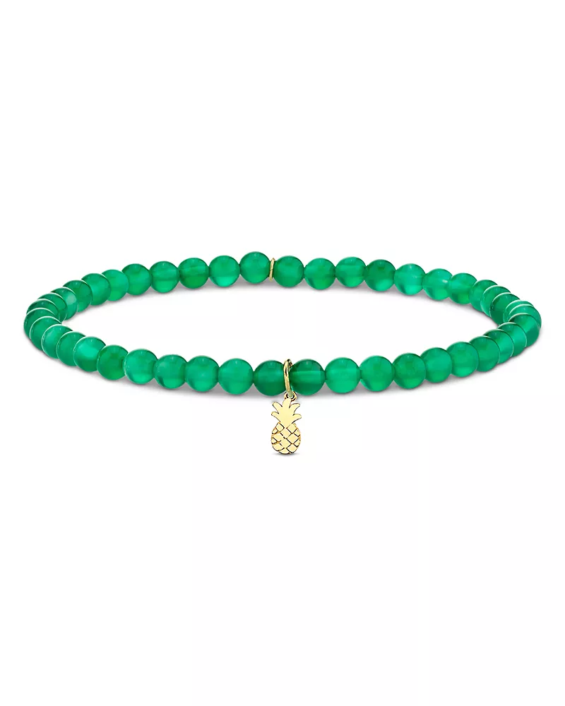 Sydney Evan 14K Yellow Gold The Terra Green Onyx Pineapple Charm Bead Bracelet