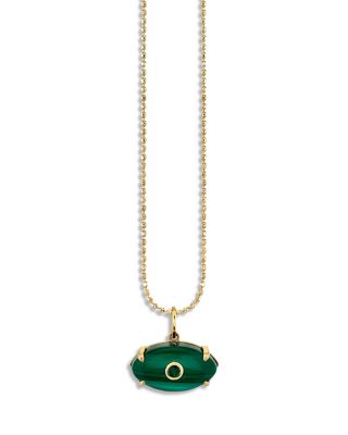 14K Yellow Gold The Terra Emerald & Malachite Protective Eye Pendant Necklace, 18" 