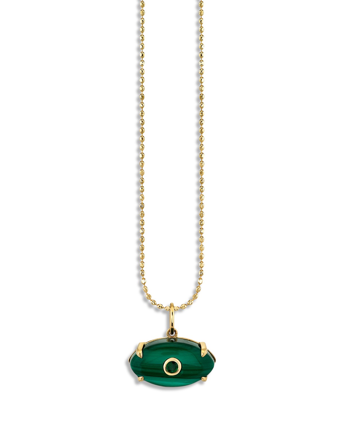 14K Yellow Gold The Terra Emerald & Malachite Protective Eye Pendant Necklace, 18"
