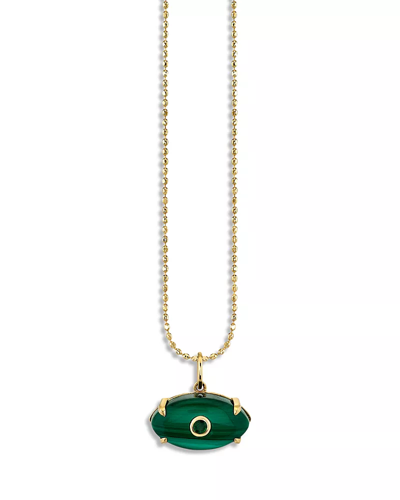Sydney Evan 14K Yellow Gold The Terra Emerald & Malachite Protective Eye Pendant Necklace, 18
