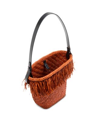 Small Fringed Raffia Bucket Bag
