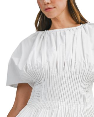 Pinktucked Detail Poplin Top & Pleated Midi Skirt