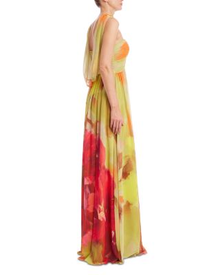 Strapless Floral Scarf Gown