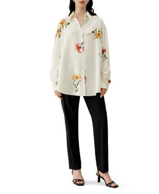  Lily Print Silk Twill Oversize Shirt