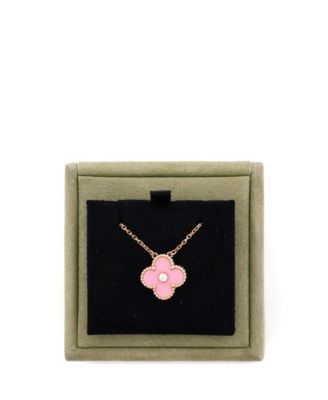 Vintage Alhambra Pendant Necklace 18K Rose Gold and Pink Sevres Porcelain with Diamond 16.25"