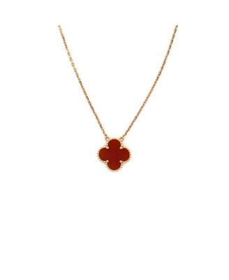 Vintage Alhambra Pendant Necklace 18K Gold and Carnelian 16.25"