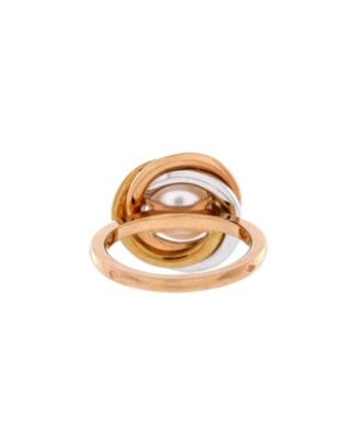  14mm Trinity Pearl Ring 18K Tricolor Gold with Pearl and Diamonds