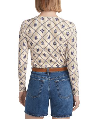 Embroidered Bird Print Top