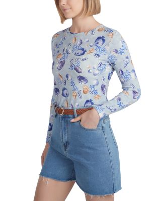 Embroidered Bird Print Top