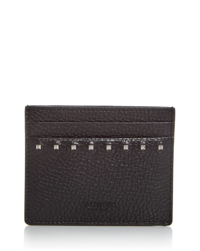 Valentino Garavani Rockstud Leather Card Case in Black
