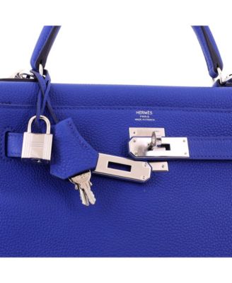 Kelly 28 Handbag Blue Togo with Palladium Hardware