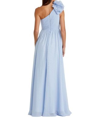 Polka Dot Ruffled One Shoulder Gown