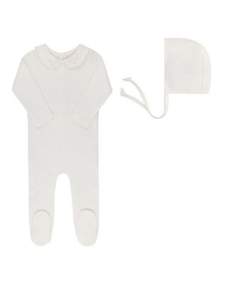 Unisex Ribbed Embroidered Collar Collection Footie + Bonnet - Baby