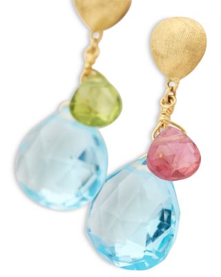 18K Yellow Gold Paradise Multi Gemstone Drop Earrings