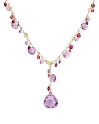 18K Yellow Gold Paradise Multi Gemstone & Diamond Lariat Necklace, 17.25"
