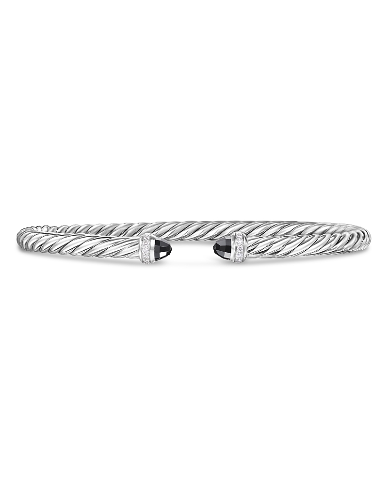 Cablespira Flex Bracelet in Sterling Silver with Black Onyx and Diamonds, 4mm