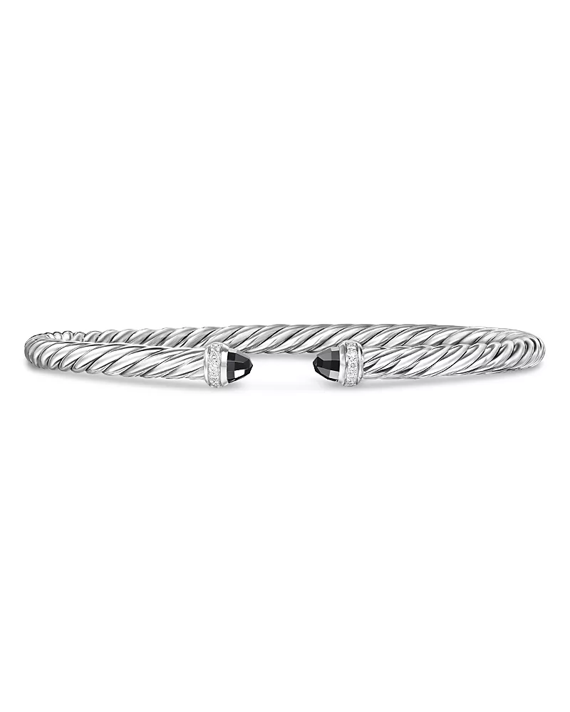 Cablespira Flex Bracelet in Sterling Silver with Black Onyx and Diamonds, 4mm