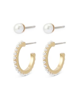 Hazel Imitation Pearl Stud & Huggie Hoop Earrings, Set of 2