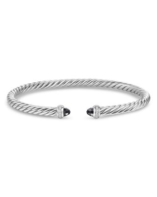 Cablespira Flex&reg; Bracelet in Sterling Silver with Black Onyx and Diamonds, 4mm