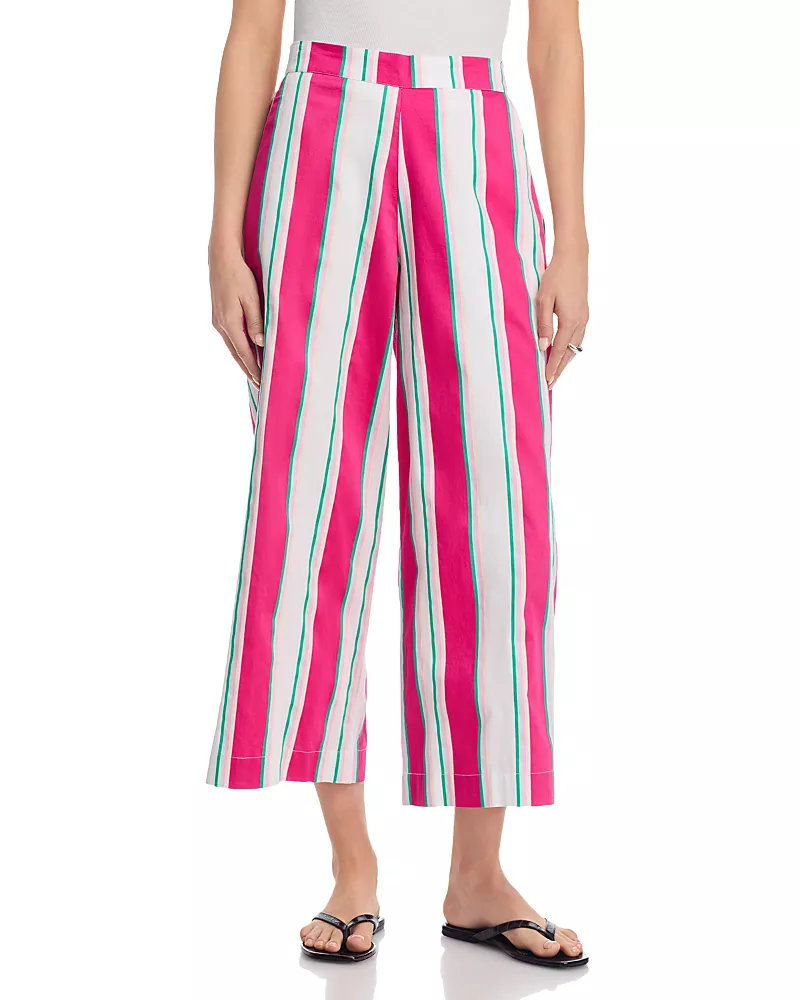 French Connection Alexis Poplin in Havana Stripe Pull On Cropped Pants