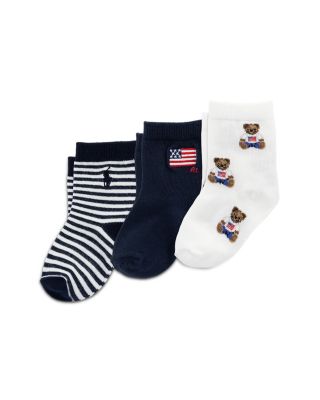 Boys' Sitting Flag Bear Socks, 3 Pack - Baby