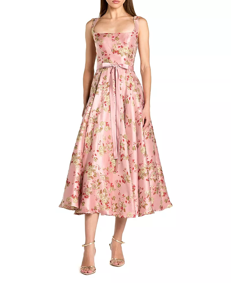 Mac Duggal Sleeveless Brocade A Line Midi Dress