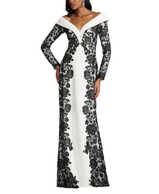  Melara Off-Shoulder Embroidered Crepe Gown