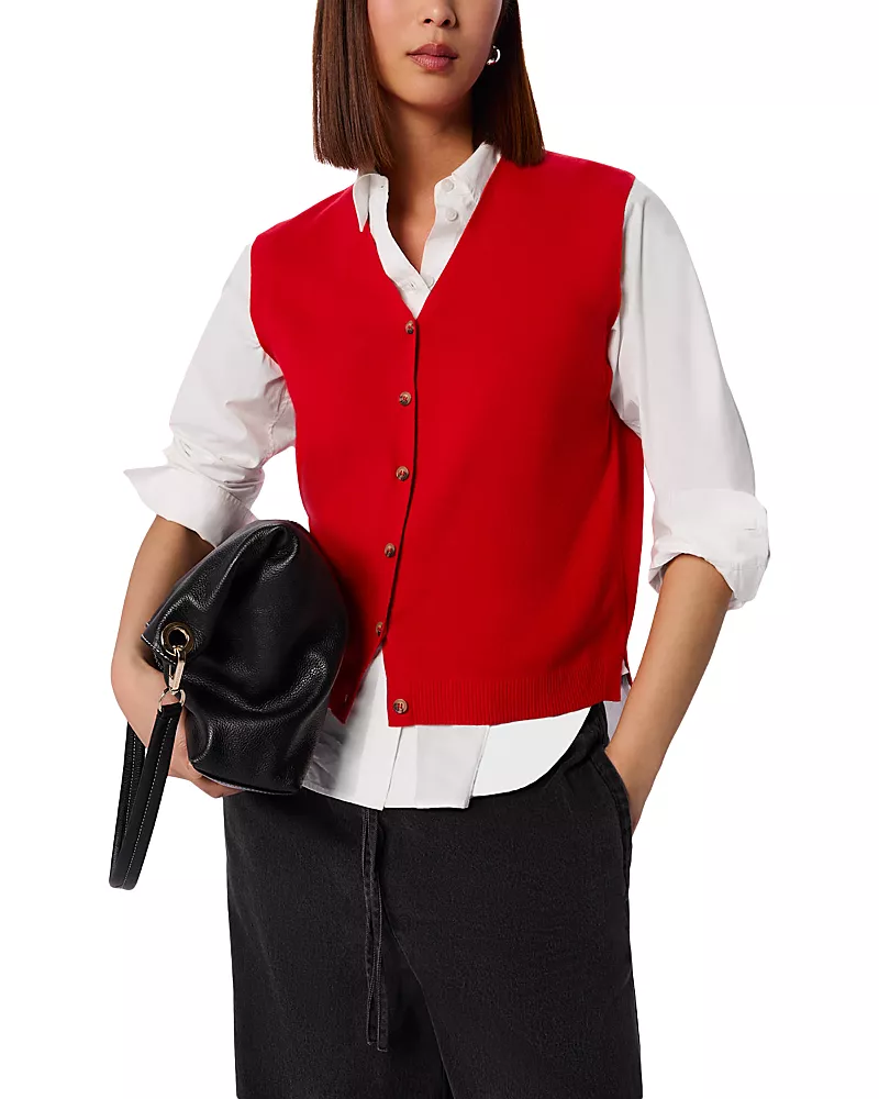 Whistles V Neck Button Front Knit Vest