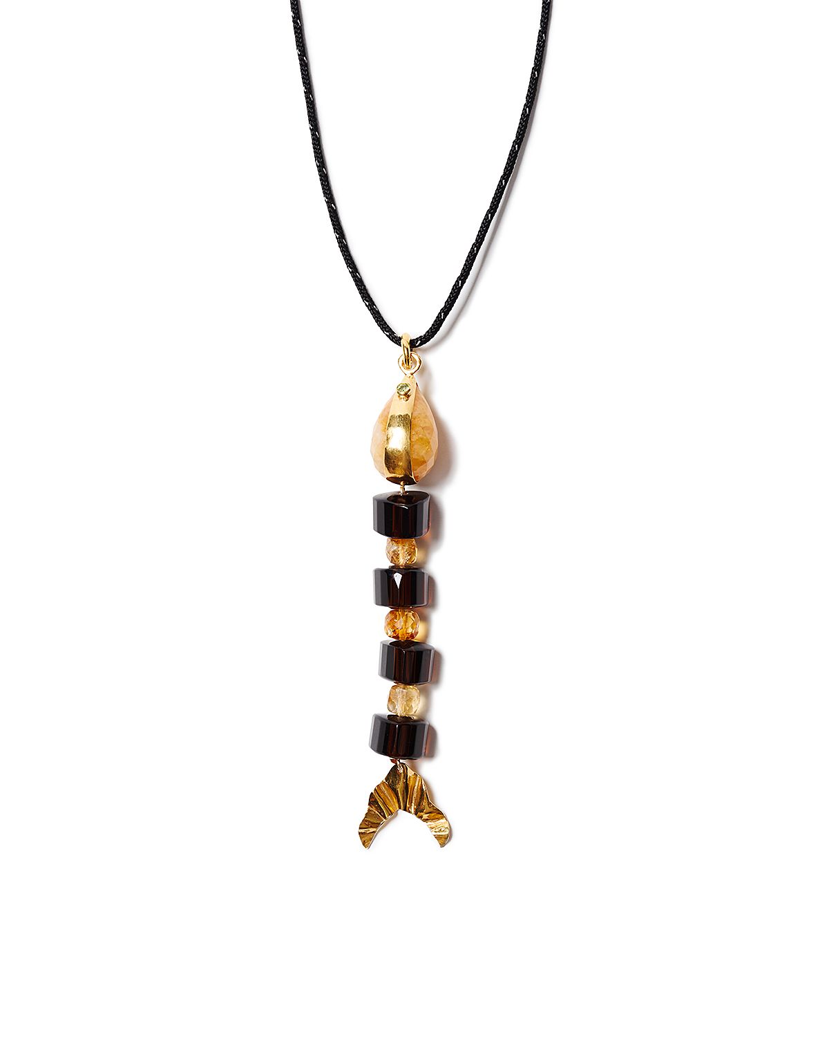 Chan Luu Multi Gemstone Fish Black Cord Pendant Necklace