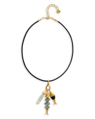 Gemstone Fish Leather Pendant Necklace, 15-17"