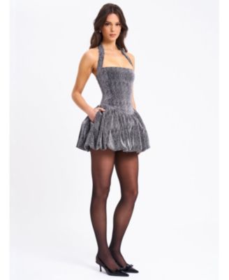  Naomie Crystal Embellished Bubble Hem Halter Mini Dress