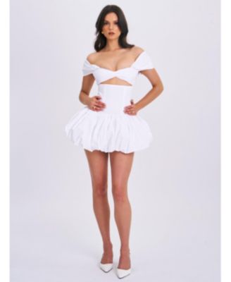  Umika Key Hole Off Shoulder Bubble Hem Mini Dress