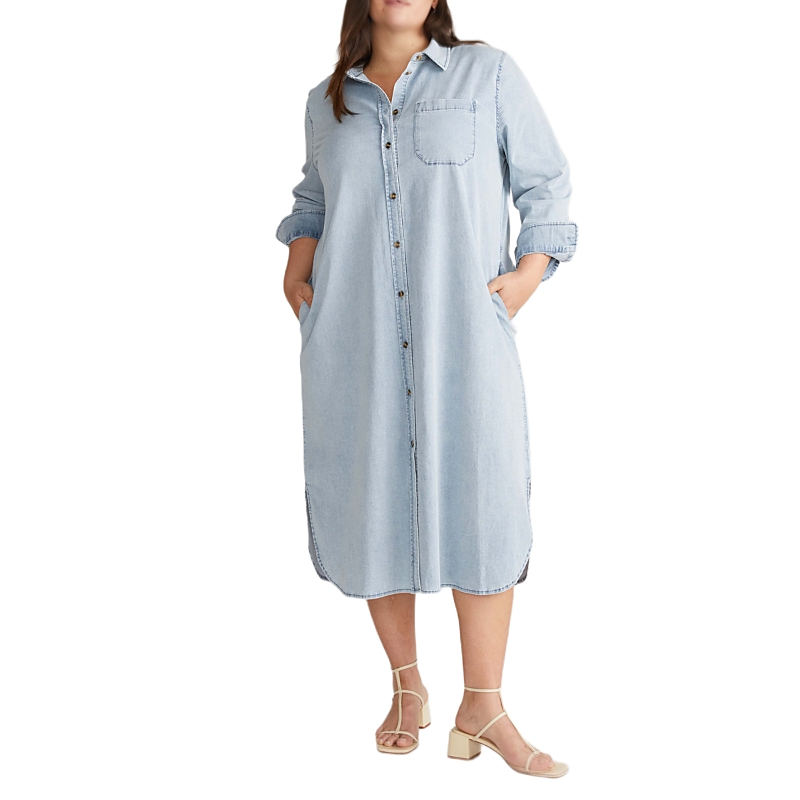 Universal Standard Plus Odeon Stretch Cotton Chambray Shirtdress