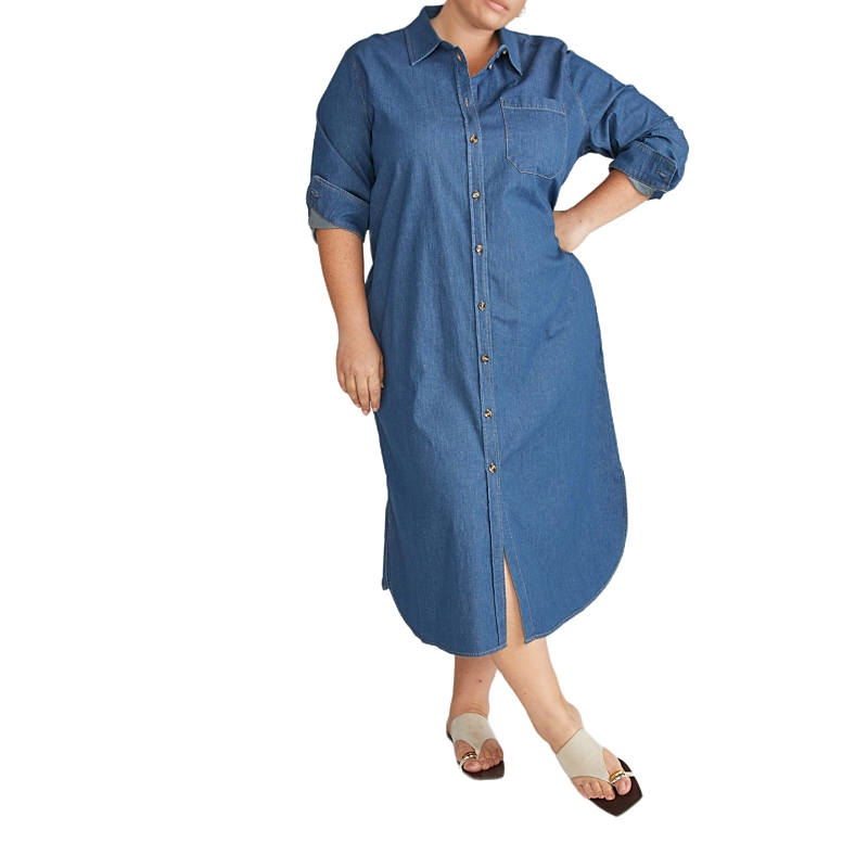 Universal Standard Plus Odeon Stretch Cotton Chambray Shirtdress