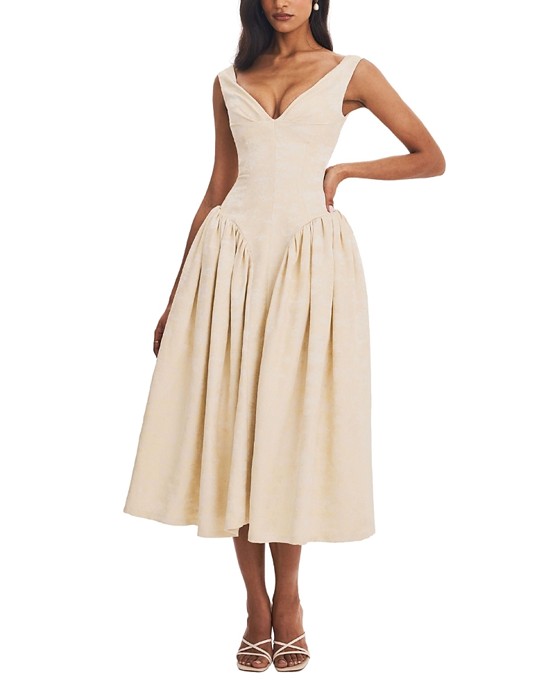 Miss Circle Chelsea Jacquard Ruched Bust Sweetheart Midi Dress