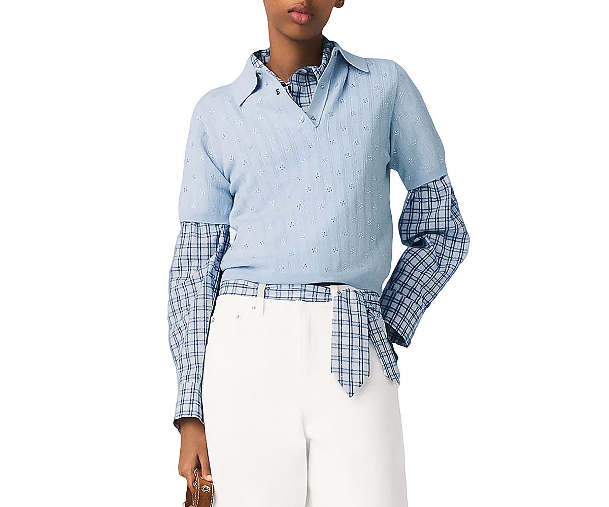 Maje Cropped Sweater with Rhinestones