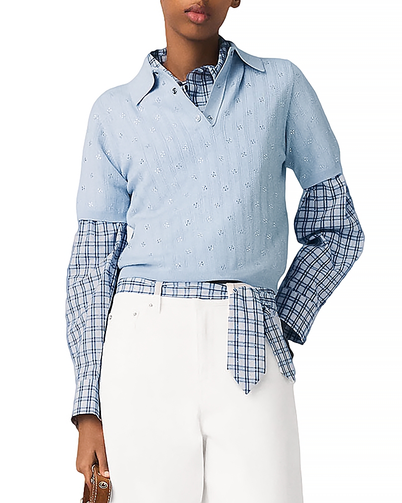 Maje Cropped Sweater with Rhinestones