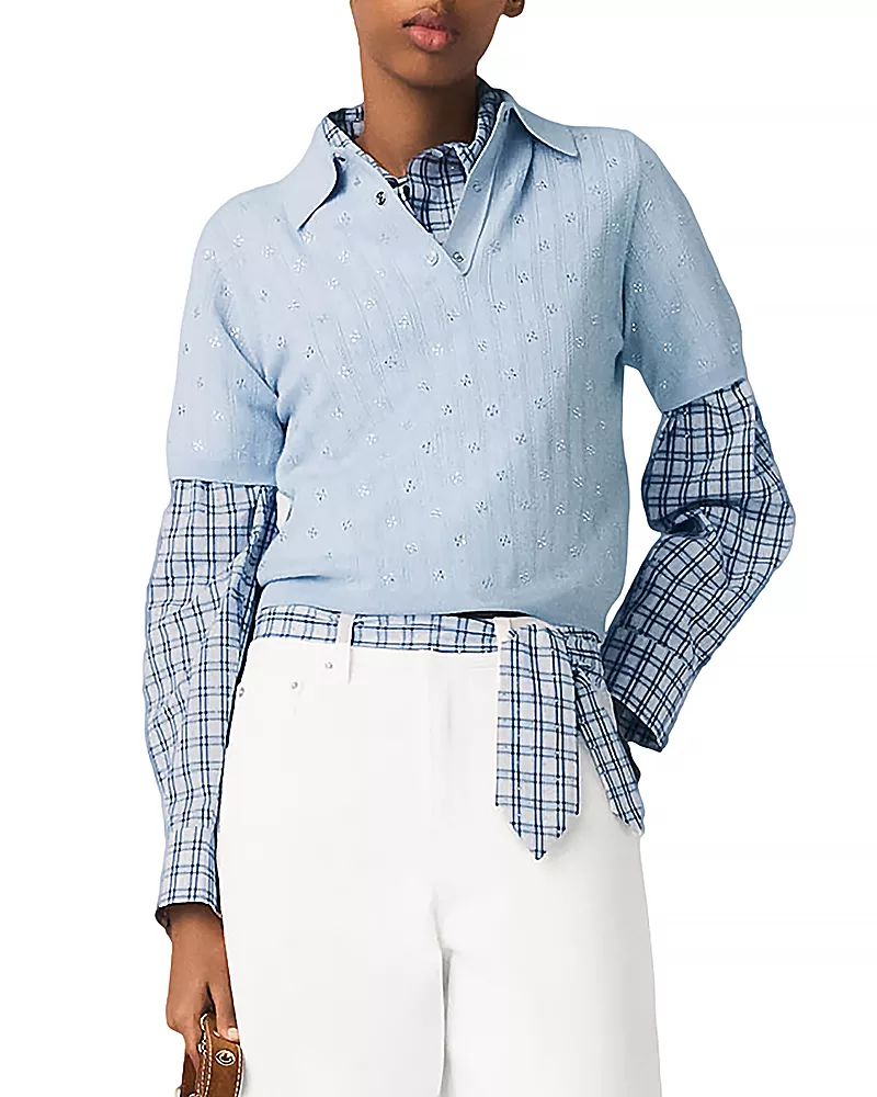 Maje Cropped Sweater with Rhinestones