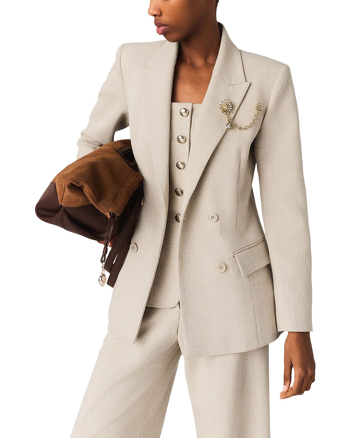 Maje Suit Jacket with Brooch