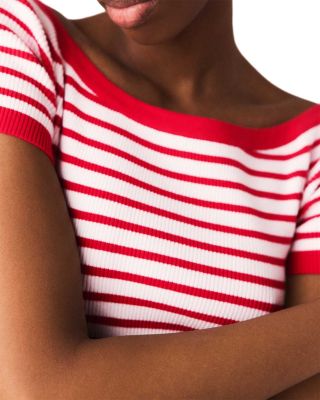 Striped Knit Boat Neck Top