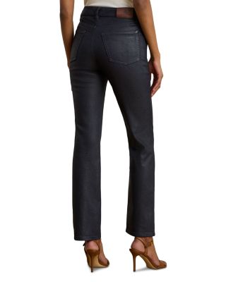 Coated High Rise Ankle Straight Jeans in Navy